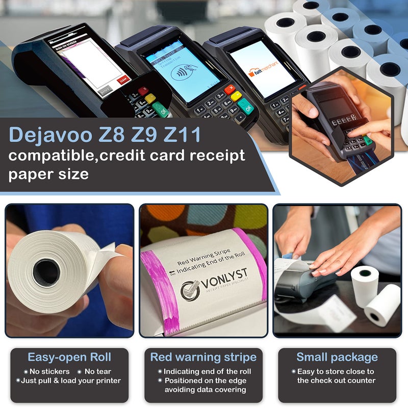 Vonlyst Credit Card Machine Paper Roll for Dejavoo P1 P3 P8 QD1 QD2 Z8 Z9 Z11 (30 rolls) - Image 2